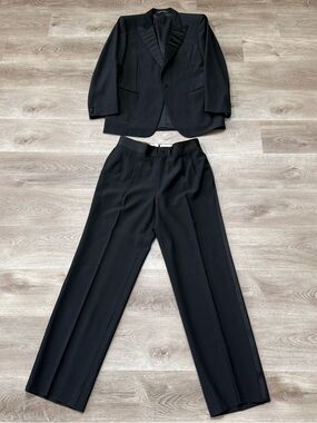 VTG Canali Milano Black Italy 2-Piece Tuxedo Suit Wool Jacket Pants Sz 40R 31x31